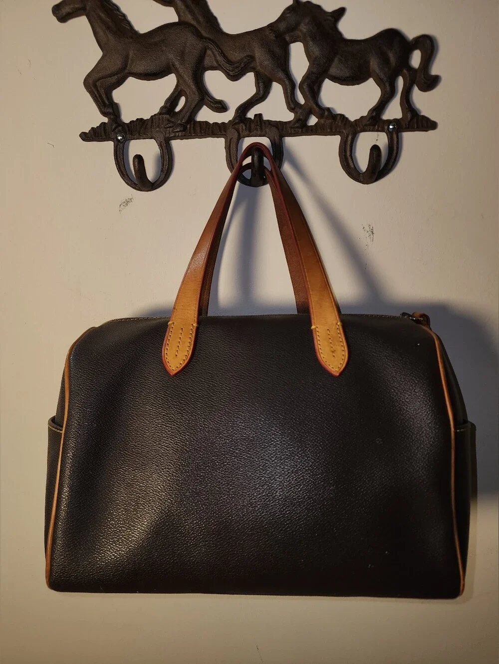 Dooney & Bourke Brown Olivia Pebbled Leather Satchel Tan Handles Purse